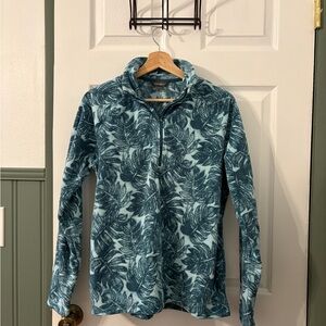 Eddie Bauer Teal Tropical Patterned Quarter-Zip Pullover Size L